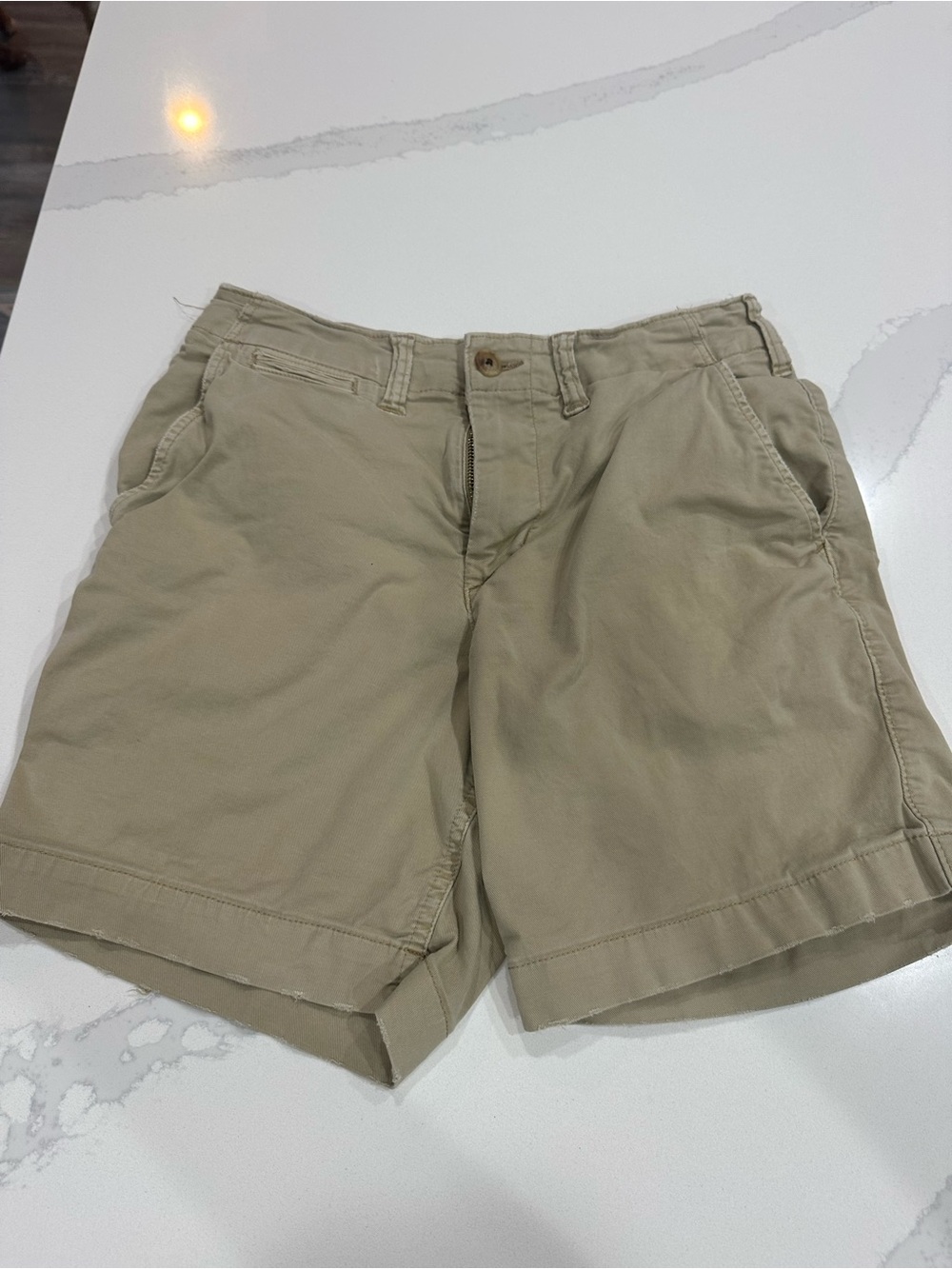 American Eagle Outfitters Men's Khaki Flat-Front Cotton Shorts